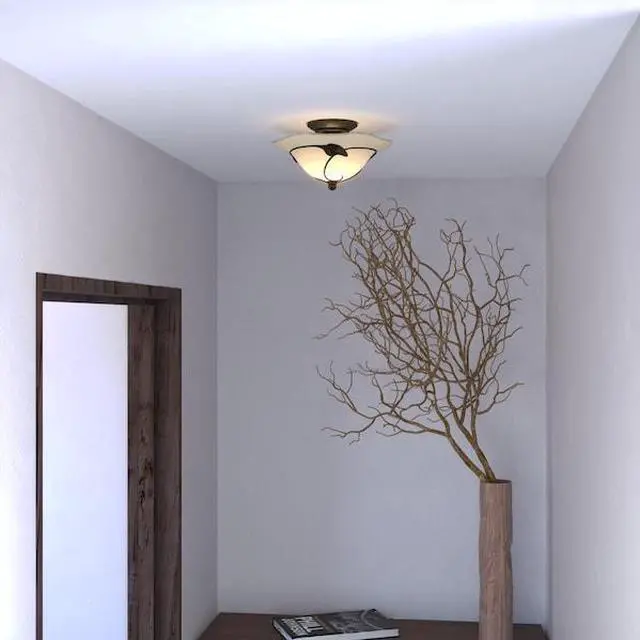 Alt view image 5 of 7 - Vine 2L LED Black Rustic Semi Flush Ceiling Light or Fan Light Kit