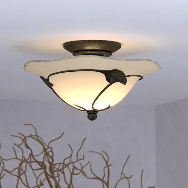 Alt view image 6 of 7 - Vine 2L LED Black Rustic Semi Flush Ceiling Light or Fan Light Kit