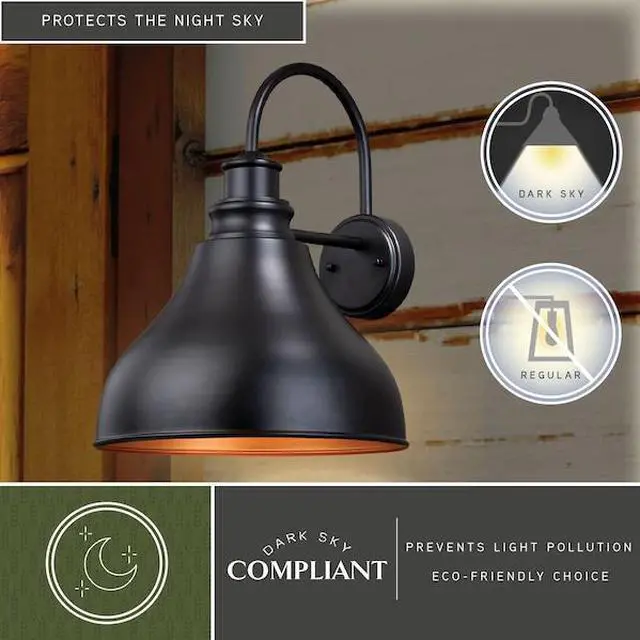 Alt view image 6 of 7 - VAXCEL T0319 Delano 1 Light Dusk to Dawn Bronze Gold Farmhouse Barn Dome