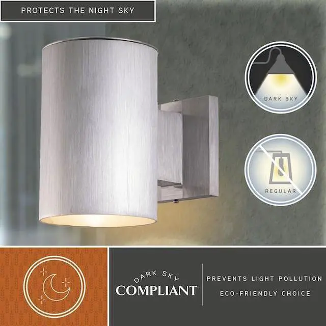 Alt view image 7 of 8 - VAXCEL Modern Outdoor Porch Light - Satin Silver Aluminum Cylinder Wall Sconce, Dark Sky, Waterproof Downlight, Exterior Wall Mount Lighting Fixture for Garage, Front Door, Patio