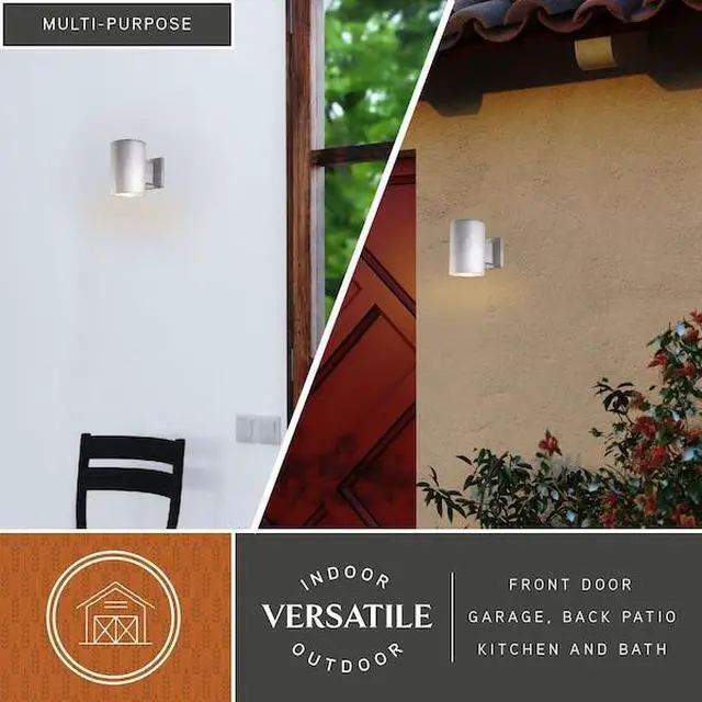 Alt view image 8 of 8 - VAXCEL Modern Outdoor Porch Light - Satin Silver Aluminum Cylinder Wall Sconce, Dark Sky, Waterproof Downlight, Exterior Wall Mount Lighting Fixture for Garage, Front Door, Patio