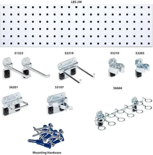 Alt view image 6 of 7 - Triton Products LBS31T-WHT Tool Storage Kit with 1 31.5 x 9 in. 18 Gauge Steel Square Hole Pegboard & 8 Piece Loc Hook Assortment, White