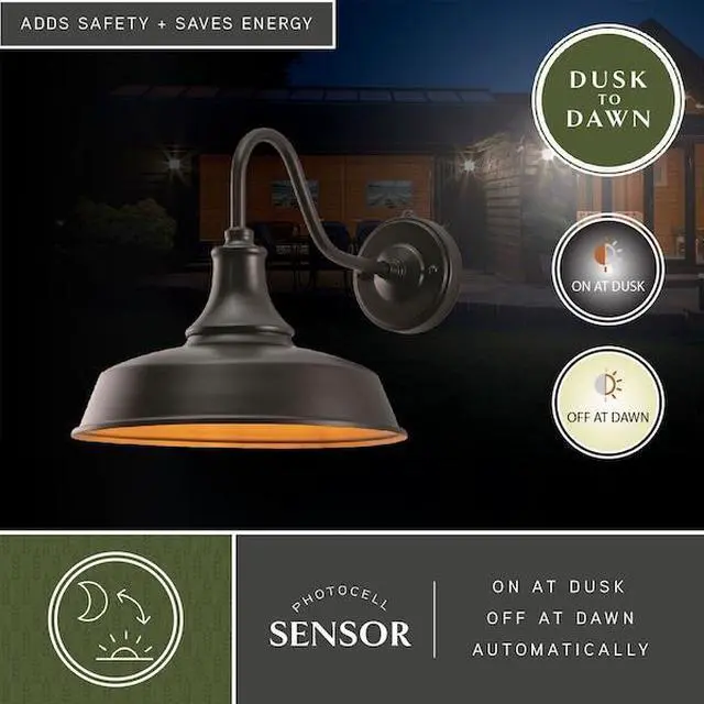Alt view image 5 of 7 - VAXCEL T0368 Dorado 1 Light Dusk to Dawn Bronze Gold Farmhouse Barn Dome