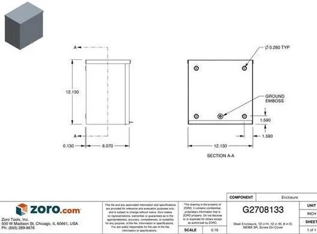 Alt view image 4 of 4 - Wiegmann Enclosure,Mtlc,12In.Hx 12In.Wx8In.D  RSC121208G