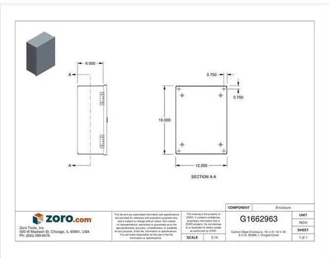Alt view image 3 of 3 - Enclosr,Metallc,16In.H x 12In.W x 6In.D WIEGMANN N1C121606S
