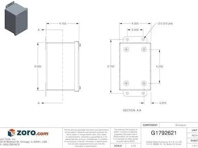 Alt view image 4 of 4 - 6"H x 4"W x 4"D Metallic Enclosure, Gray, Knockouts: No, Screws Closure Method
