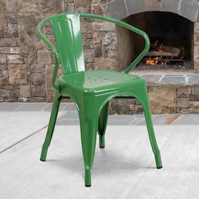 Main image of FLASH FURNITURE 4-CH-31270-GN-GG Green Metal Indoor-Outdoor Chair with Arms