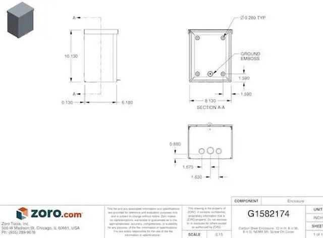 Alt view image 4 of 4 - WIEGMANN RSC081006 Padlockable Hasp Electrical Enclosures, 10 in H, 6 in D, 8