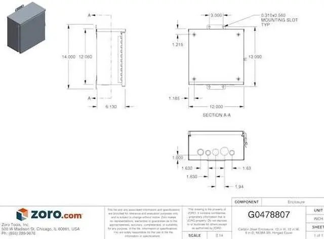 Alt view image 3 of 4 - WIEGMANN RHC121206 Padlockable Hasp Electrical Enclosures, 12 in H, 6 in D, 12