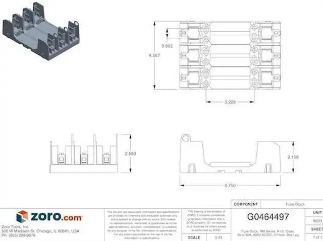 Alt view image 3 of 3 - EATON BUSSMANN RM60060-3CR Fuse Block,60A,Box Lug,7.3 in. L,3 Poles