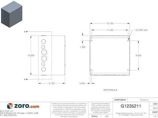Alt view image 4 of 4 - Junc Box Encl,Mtlc,12In.Hx 12In.Wx8In.D WIEGMANN SC121208