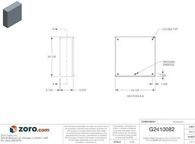 Alt view image 6 of 6 - WIEGMANN RSC242408 Padlockable Hasp Electrical Enclosures, 24 in H, 8 in D, 24