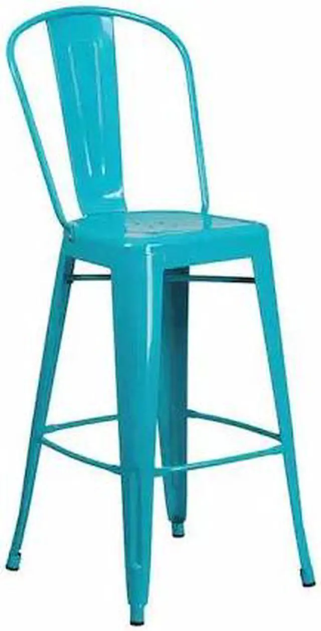 Alt view image 6 of 20 - Commercial Grade 30" High Crystal Teal-Blue Metal Indoor-Outdoor Barstool with Back