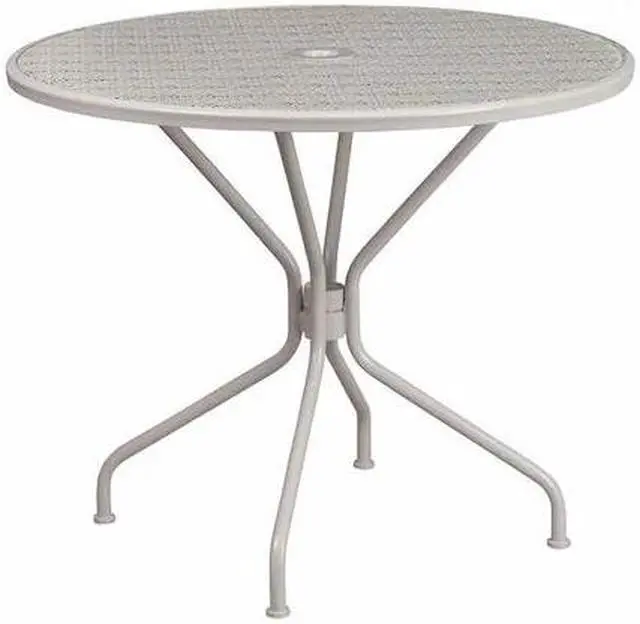 Alt view image 3 of 20 - Commercial Grade 35.25" Round Light Gray Indoor-Outdoor Steel Patio Table