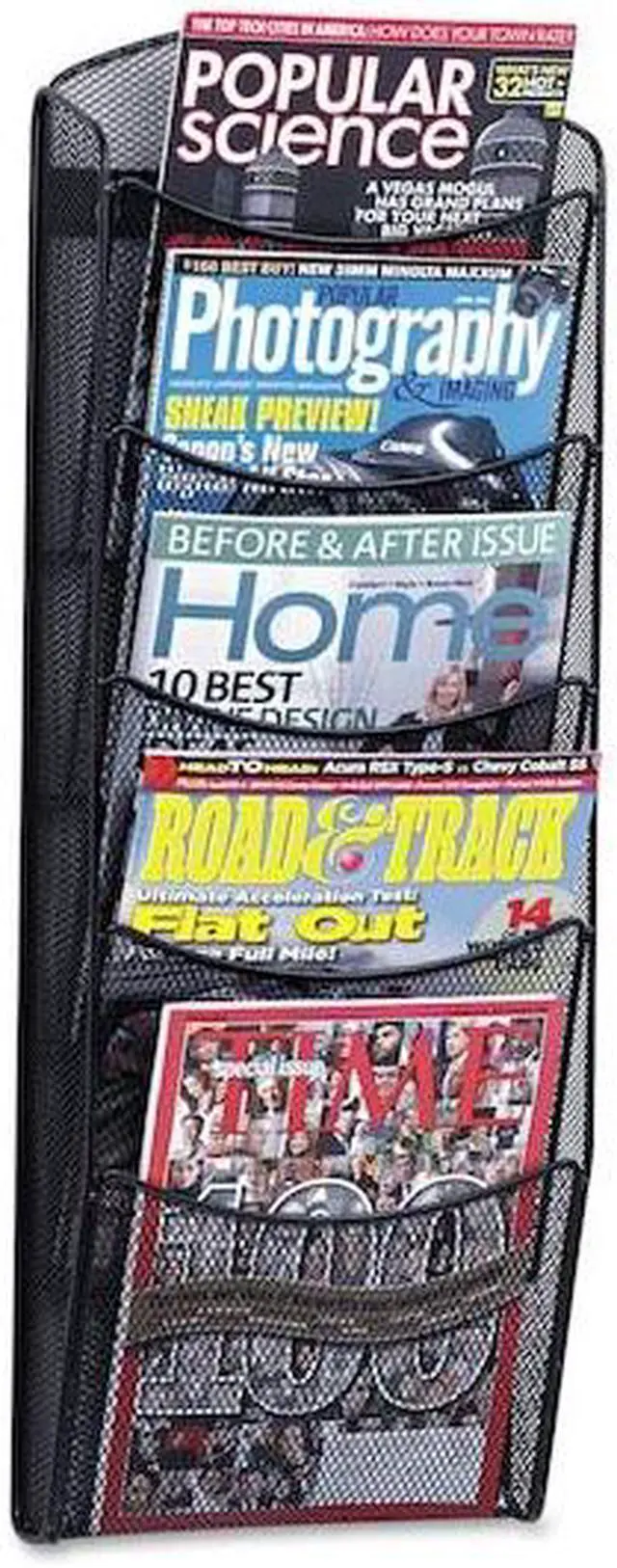 Alt view image 7 of 20 - Safco Onyx Mesh Literature Rack Five Compartments 10-1/4w x 3-1/2d x 28-1/3h