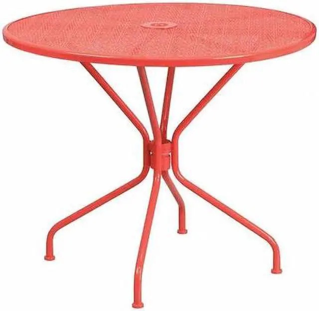 Alt view image 4 of 20 - Flash Furniture Oia Commercial Grade Round Indoor-Outdoor Steel Patio Table with Umbrella Hole Coral (CO7RED)