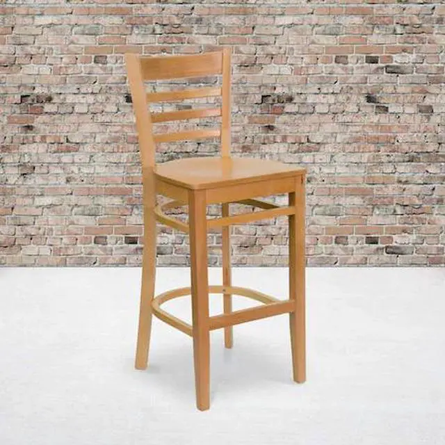 Alt view image 8 of 14 - 2 Pk. HERCULES Series Natural Wood Finished Ladder Back Wooden Restaurant Barstool