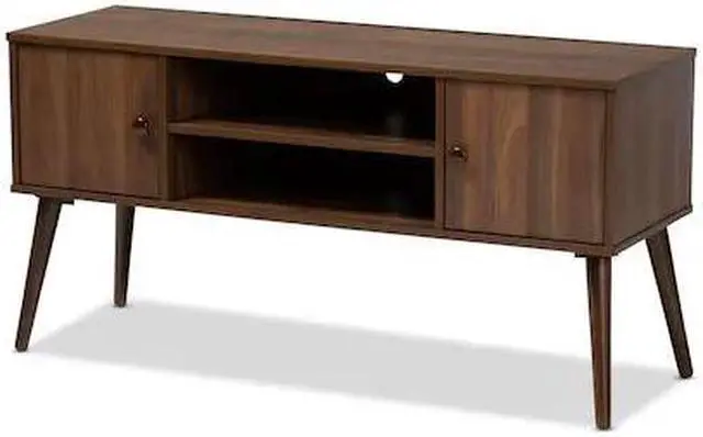 Alt view image 4 of 10 - Baxton Studio Alard Mid-Century Modern Walnut Brown Finished 2-Door Wood TV Stand