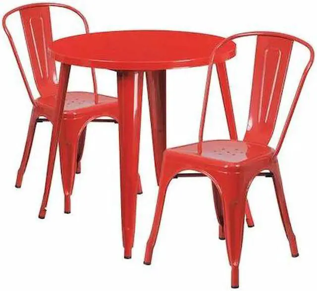Alt view image 2 of 18 - Flash Furniture Baker Indoor-Outdoor 30" Round Table Set with 2 Cafe Chairs Red (CH519TH218CRED)