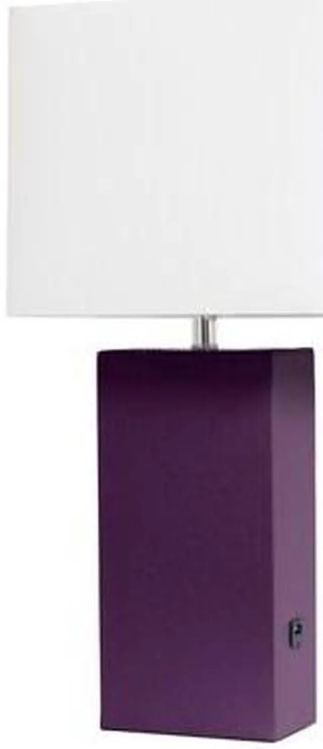 Alt view image 2 of 18 - Elegant Designs Modern Leather Table Lamp with USB and White Fabric Shade, Eggplant
