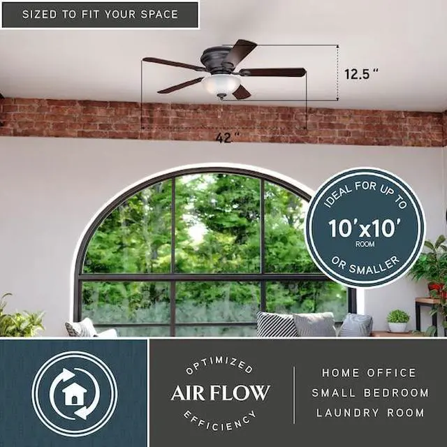 Alt view image 6 of 8 - VAXCEL F0059 Expo 42 In. Bronze Indoor Flush Mount Ceiling Fan with LED Light