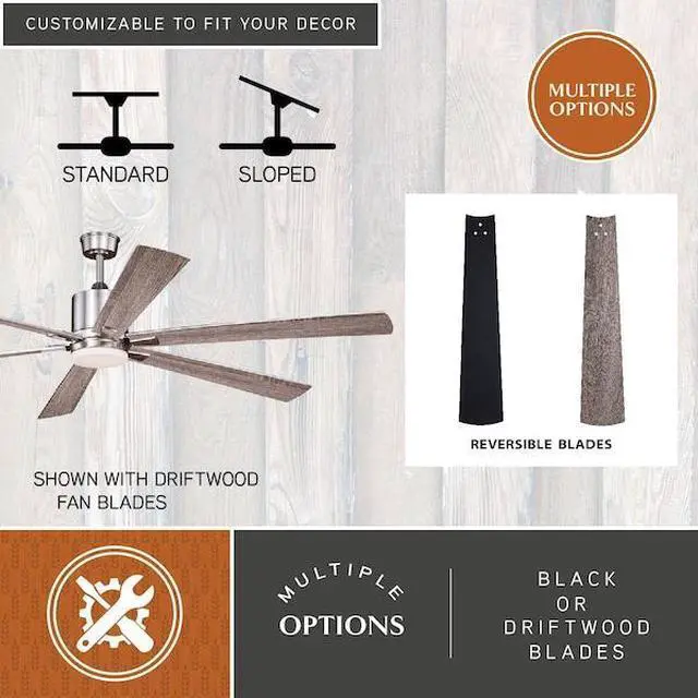 Alt view image 6 of 7 - VAXCEL F0079 Wheelock 72 in. Satin Nickel Indoor Ceiling Fan with Light Kit and