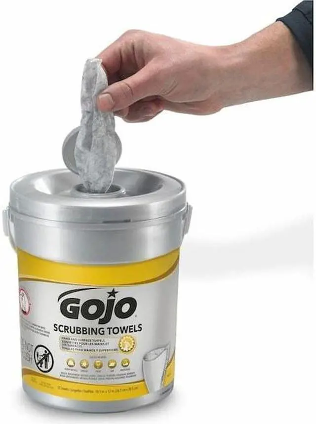 Alt view image 6 of 6 - GOJO 6396-06 Hand and Surface Scrubbing Towels, Bucket, 72 Wipes per Container,