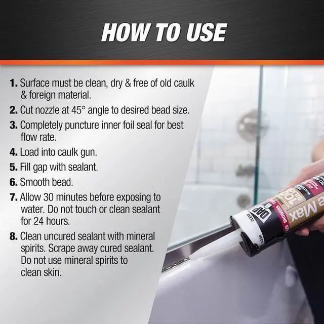 Alt view image 4 of 6 - DAP 8781 Kitchen & Bath Sealant, 10.1 oz, Cartridge, Clear, Silicone Rubber Base