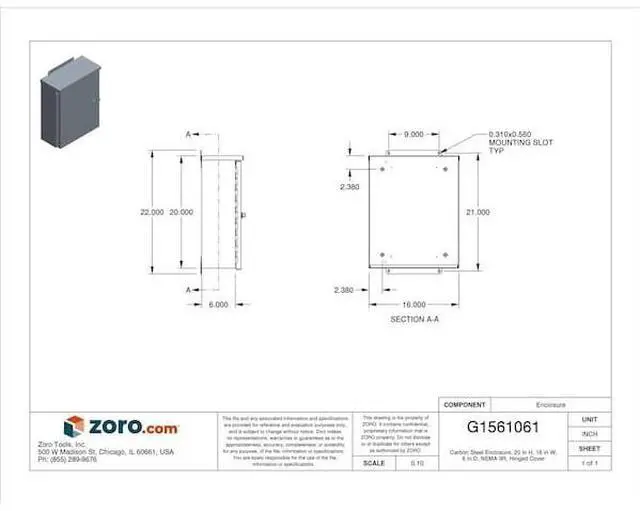 Alt view image 3 of 3 - WIEGMANN RHC201606 Padlockable Hasp Electrical Enclosures, 20 in H, 6 in D, 16
