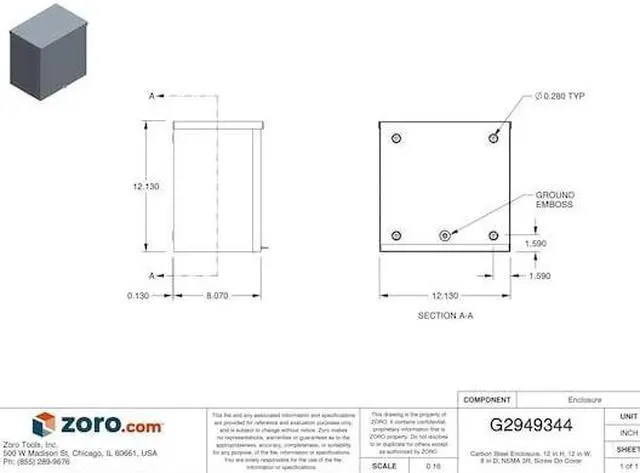 Alt view image 3 of 5 - WIEGMANN RSC121208 Padlockable Hasp Electrical Enclosures, 12 in H, 8 in D, 12
