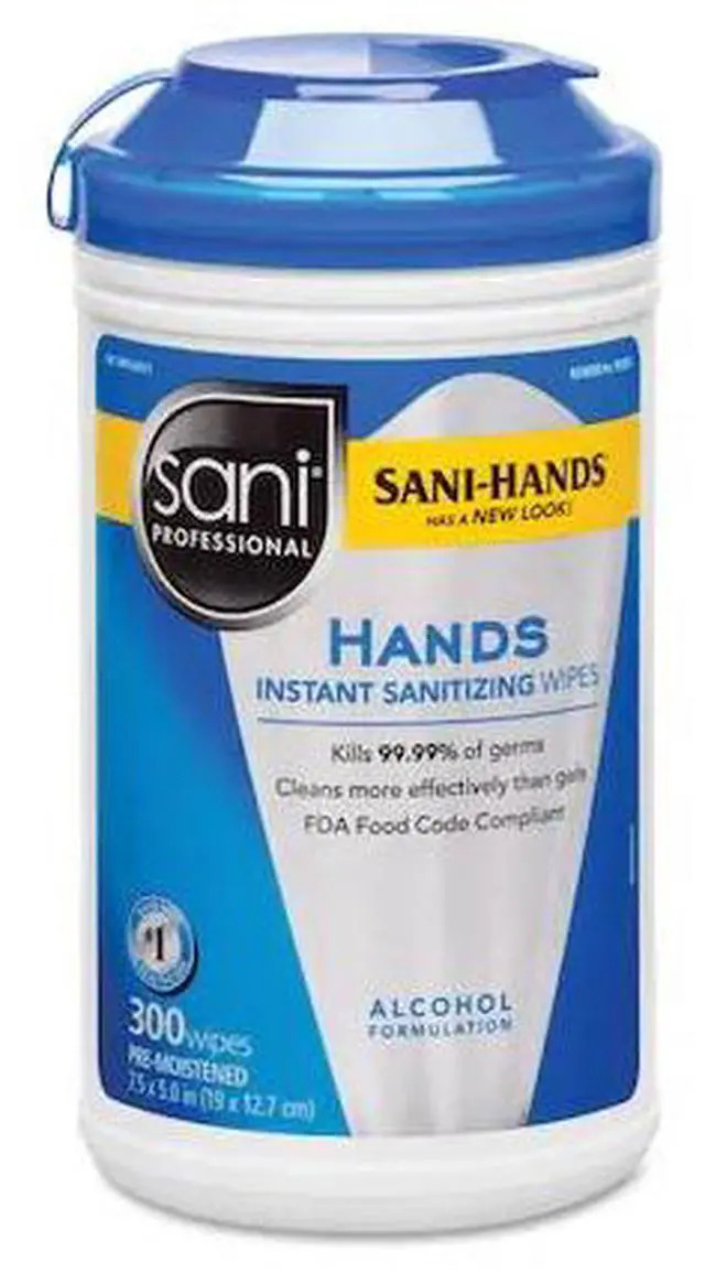 Alt view image 2 of 3 - Sani Professional - NIC P92084 - Hands Instant Sanitizing Wipes with Polypropylene, 7 1/2 x 5, 300/Canister, 6/Ct