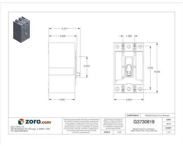Alt view image 2 of 3 - Eaton Circuit Breaker,  30 Amps,  Number of Poles:  3,  600VAC AC Voltage Rating