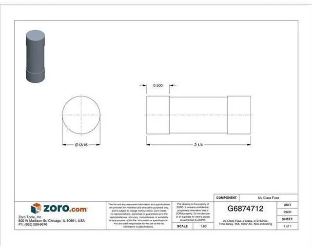 Alt view image 2 of 3 - LITTELFUSE JTD025 UL Class Fuse, J Class, Time-Delay, 25A, 600V AC,