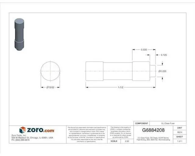 Alt view image 2 of 2 - LITTELFUSE KLKR030 CC Class, Fast-Acting, 30A, 600V AC, Non-Indicating