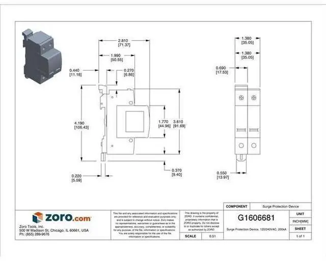 Alt view image 2 of 3 - MERSEN STP240S07 Surge Protection Device, 1 Phase, 120/240V AC, 2 Poles, 3 Wires