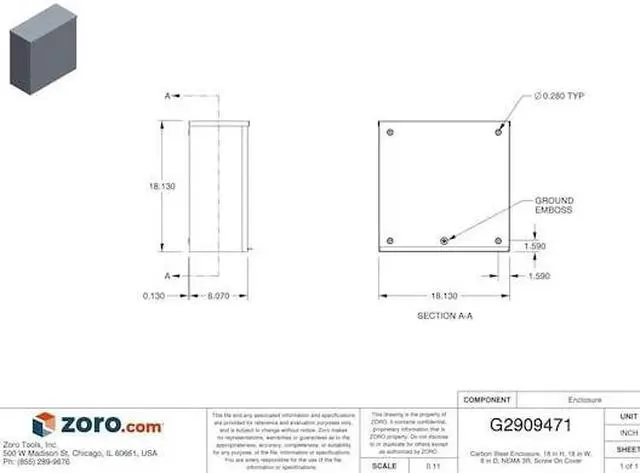 Alt view image 3 of 6 - WIEGMANN RSC181808 Padlockable Hasp Electrical Enclosures, 18 in H, 8 in D, 18