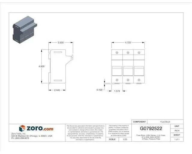 Alt view image 2 of 3 - MERSEN US6J3I Finger Safe Fuse Block, 31 to 60A Amp Range, 600V AC/DC Volt