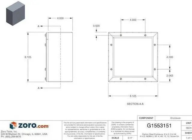 Alt view image 6 of 6 - WIEGMANN WA080804GSC NEMA 3, 4 8.0 in H x 8.0 in W x 4.0 in D Wall Mount