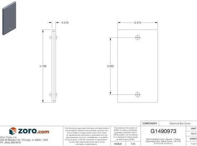 Alt view image 8 of 9 - RACO 860 Electrical Box Cover, Square, 1 Gang, Galvanized Zinc, Blank Cover,