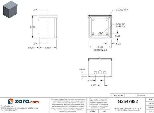 Alt view image 4 of 4 - Wiegmann Enclosure Gray ANSI 61 Polyester Powder  Includes Screws RSC080806