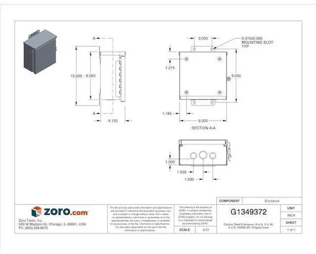 Alt view image 4 of 5 - WIEGMANN RHC080804 Padlockable Hasp Electrical Enclosures, 8 in H, 4 in D, 8 in
