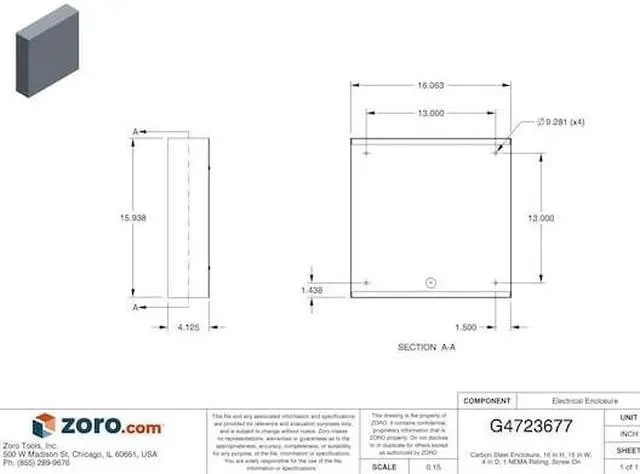 Alt view image 4 of 4 - WIEGMANN SC161604NK Captive Screws Electrical Enclosures, 16 in H, 4 in D, 16