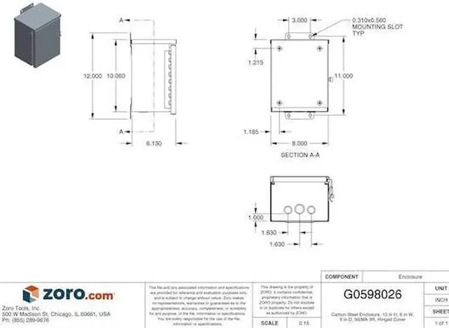 Alt view image 4 of 4 - WIEGMANN RHC081006 Padlockable Hasp Electrical Enclosures, 10 in H, 6 in D, 8