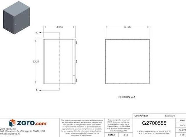 Alt view image 3 of 4 - 6"H x 6"W x 4"D Metallic Enclosure, Gray, Knockouts: No, Screws Closure Method