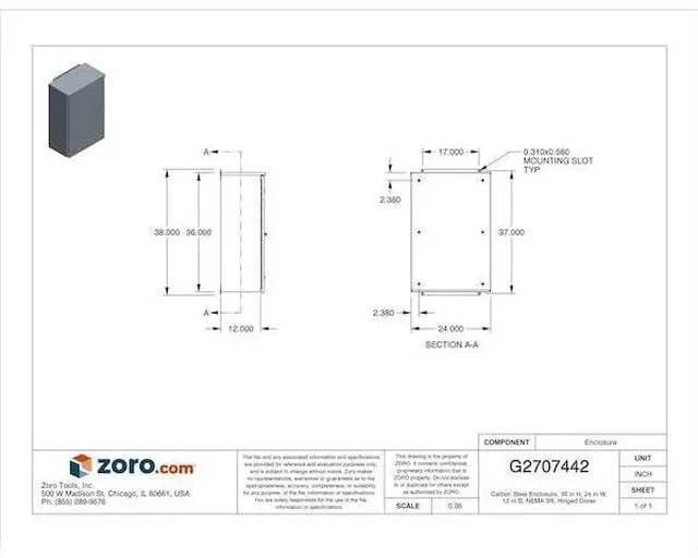 Alt view image 3 of 4 - WIEGMANN RHC362412 Padlockable Hasp Electrical Enclosures, 36 in H, 12 in D, 24