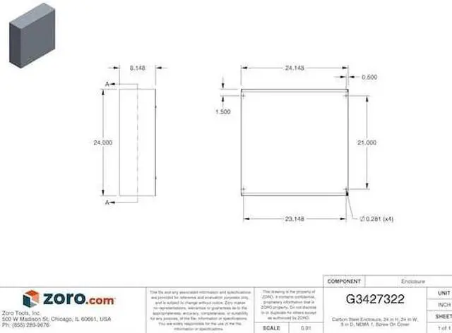 Alt view image 3 of 3 - WIEGMANN SC242408NK Captive Screws Electrical Enclosures, 24 in H, 8 in D, 24