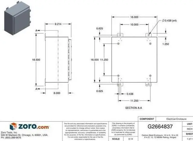 Alt view image 6 of 6 - WIEGMANN N12161608 Padlockable Hasp Electrical Enclosures, 16 in H, 8 in D, 16