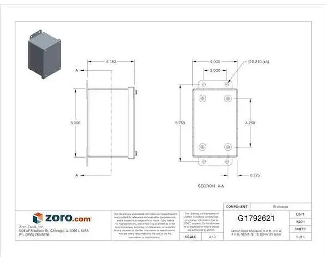 Alt view image 3 of 4 - 6"H x 4"W x 4"D Metallic Enclosure, Gray, Knockouts: No, Screws Closure Method