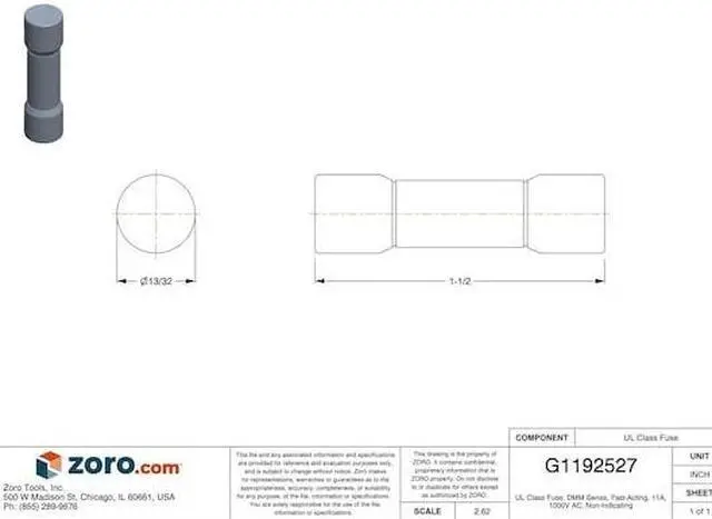 Alt view image 3 of 4 - FLUKE Fluke-203403/11A Multimeter Fuse, 11A, Fast-Acting, 1000V AC, Cylindrical