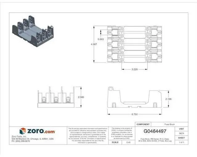 Alt view image 2 of 3 - EATON BUSSMANN RM60060-3CR Fuse Block,60A,Box Lug,7.3 in. L,3 Poles